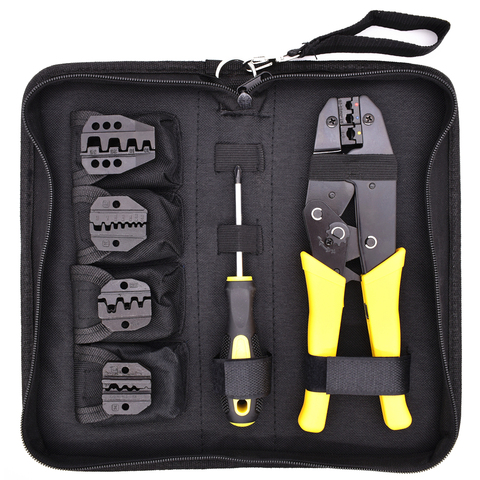 Wire Crimper Set Decrustation Engineering Ratchet Terminal Crimping Plier Electrical Hand Tool with Screwdiver 4 Spare Terminals ► Photo 1/6