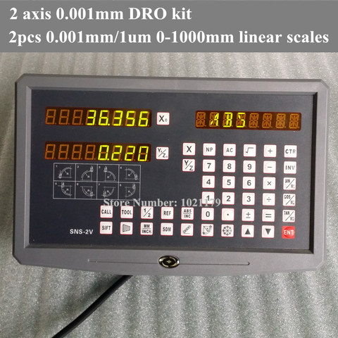 2 axis 0.001mm DRO Kit 2 axis digital readout system and 2 pcs 0.001mm 0-1000mm linear scale for lathe milling machine ► Photo 1/6