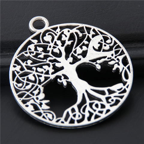 10pcs  Silver Color Large Howllow Round Tree Charms Nature Pendant Finding Diy Jewelry Accessories Crafts 40x35mm A3077 ► Photo 1/5