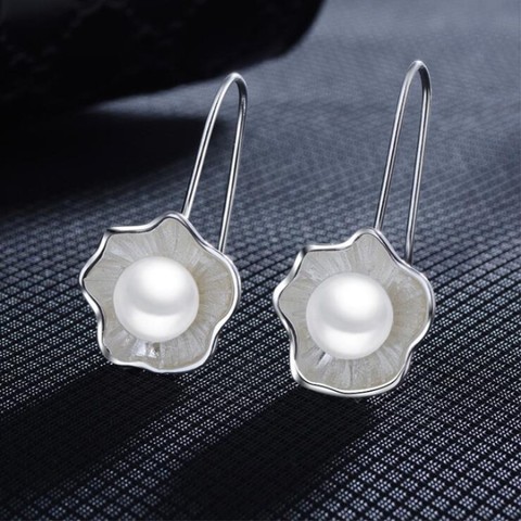 Temperament New Fashion Ethnic Style 925 Sterling Silver Jewelry Female Creative Lotus Pearl Fresh Flower Dangle Earrings  SE307 ► Photo 1/2