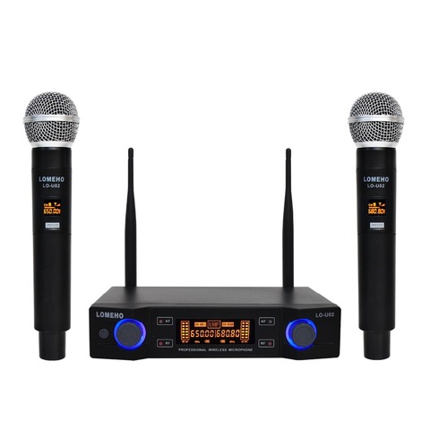 Lomeho LO-U02 2 Handheld UHF Frequencies Dynamic Capsule 2 channels Wireless Microphone for Karaoke System ► Photo 1/6