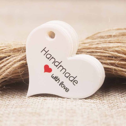 200pcs New design kraft/white Handmade tag,paper vintage red heart Handmade gift tag  products swing Handmade with love hang tag ► Photo 1/6