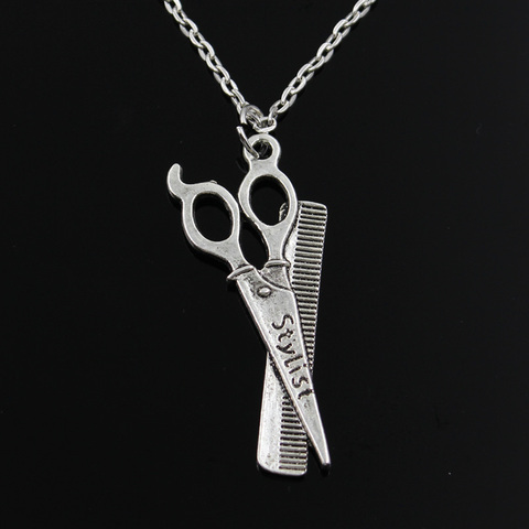 New Fashion Barber Scissor Comb Stylist Pendants Round Cross Chain Short Long Mens Womens Silver Color  Necklace Jewelry Gift ► Photo 1/3