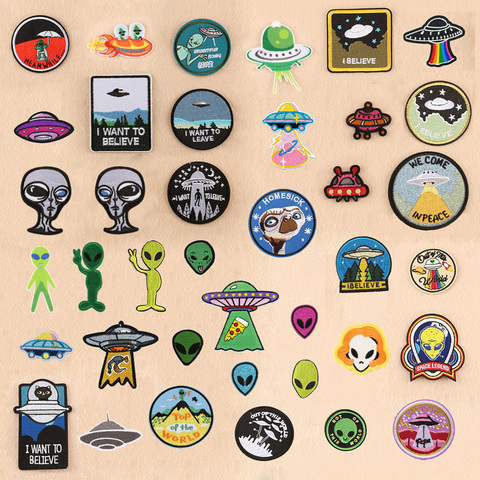 Space Universe UFO parches Embroidered Iron on Patches for Clothing DIY Motif Stripes Clothes Stickers The aliens Badges ► Photo 1/3