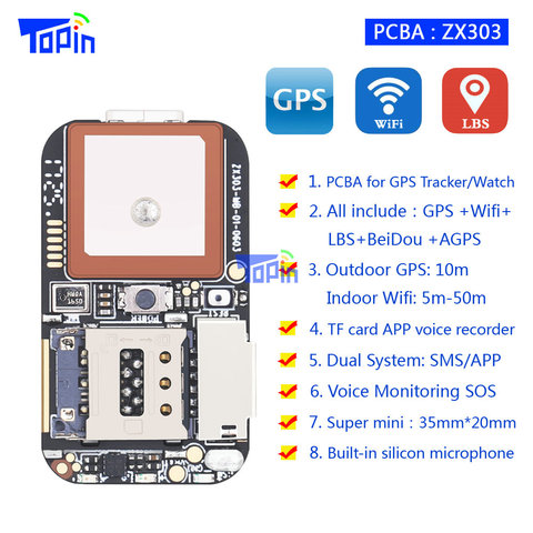 New ZX303 PCBA GPS Tracker GSM GPS Wifi LBS Locator SOS Alarm Web APP Tracking TF Card Voice Recorder SMS Coordinate Dual System ► Photo 1/6