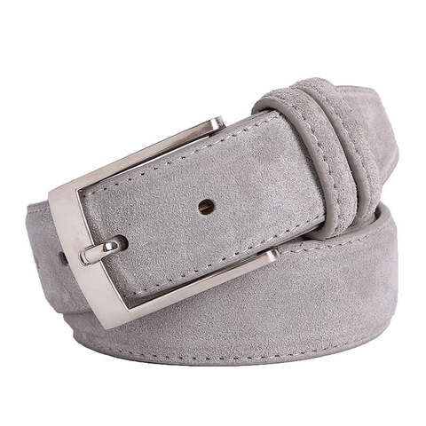 New Fashion Genuine Leather Suede Men's Cowhide Belt Luxury Brand Brushed Metal Pin Buckle ► Photo 1/5