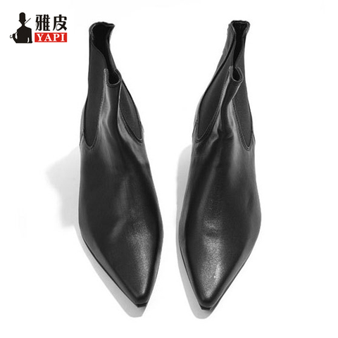 HOT !!! Genuine Leather Mens Pointed Toe High Heel Shoes Riding Boots Winter Ankle Boots Heighten Shoes ► Photo 1/6