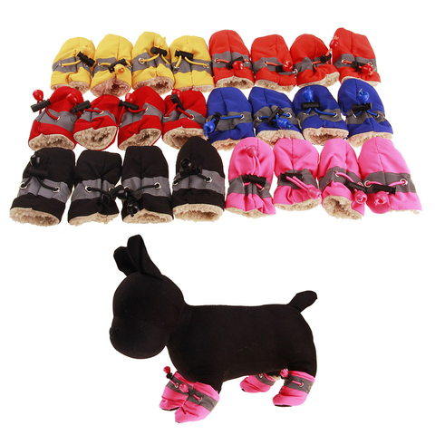4pcs/set Winter Reflective Thick Warm Pet Shoes Dogs Snow Boots Anti-slip Waterproof Shoes for Small Dogs Cats Chihuahua Yorkie ► Photo 1/5