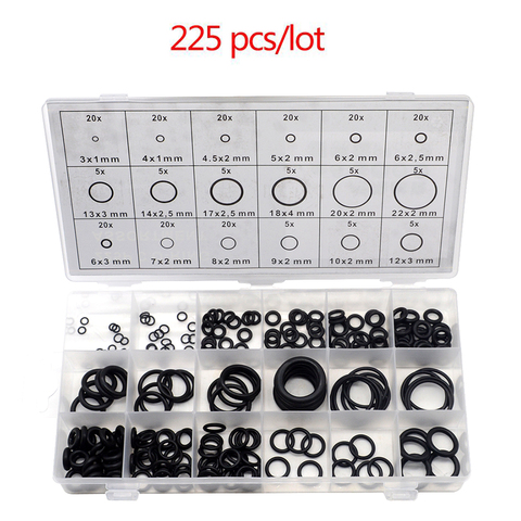 225 pcs/lot Black Rubber O Ring Assortment Washer Gasket Sealing O-Ring Kit 18 Sizes with Plastic Box ► Photo 1/6