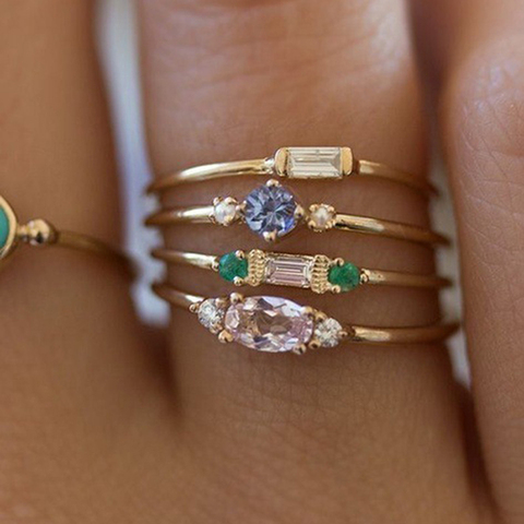 IPARAM 4 Pcs/set Crystal Zircon Gold Ring Set 2022 Vintage Bohemian Women Engagement Party Ring Set Jewelry ► Photo 1/6