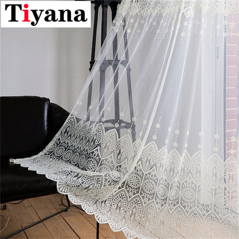 Tiyana Beige Lace Curtain Sheer Curtain Panels Kitchen Voile Curtains Drape For Balcony Embroidery Window Treatments P022D3 ► Photo 1/6