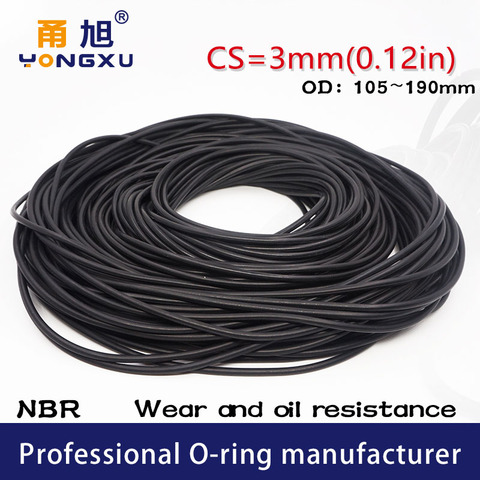 Rubber Ring NBR Sealing O-Ring CS3mm OD105/110/120/125/130/140/150/160/170/180/190*3mm Nitrile Seal Gasket Oil Ring Washer ► Photo 1/6
