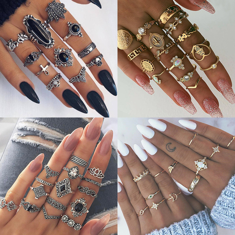 9 Design Boho Vintage Gold Star Midi Moon Rings Set For Women Opal Crystal Midi Finger Ring 2022 Female Bohemian Jewelry Gifts ► Photo 1/6