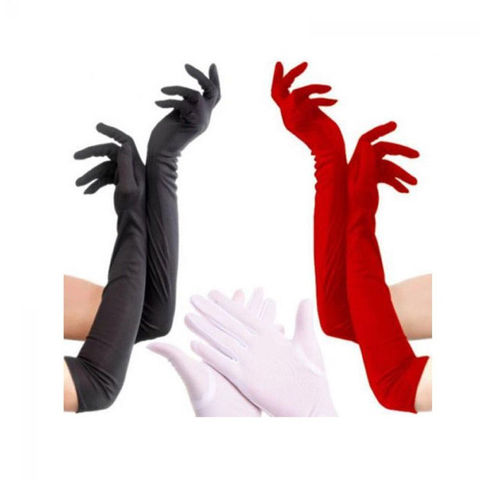 Classic Adult Black White Red Grey Skin Opera/Elbow/Wrist Stretch Satin Finger Long Gloves Women Flapper Gloves Matching Costume ► Photo 1/6