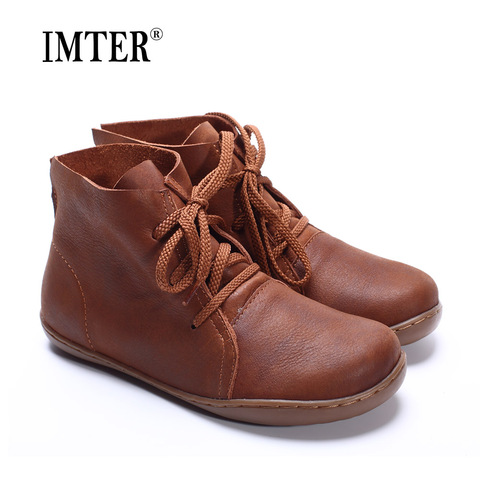 (35-46)Women Ankle Boots Plus Size Hand-made Genuine Leather Woman Boots Round Toe lace up Shoes Female Footwear (5188-8) ► Photo 1/6