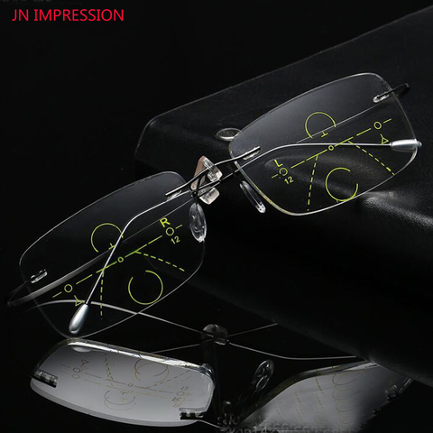 JN IMPRESSION Ultralight Rimless Eyewear Smart zoom Titanium Progressive Multifocal Reading Glasses Men Presbyopia Hyperopia ► Photo 1/6