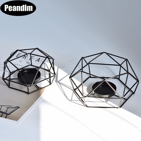 Peandim Geometry Small Tealight Candle Holders Tabletop Aritist Craft Black Metal Wire Candlestick Home Decor Valentine's Gift ► Photo 1/6