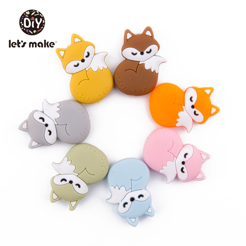 Let's Make Silicone Beads Teething Cartoon Fox Beads Animals 5pcs DIY Pacifier Clip For Children Newborn Baby Teether For Teeth ► Photo 1/6