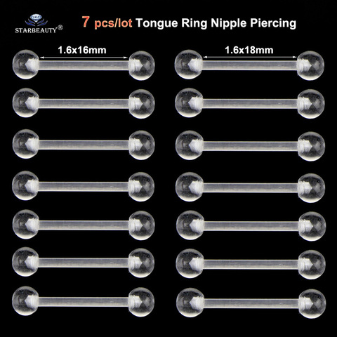 7 pcs Soft Clear Barbell Tongue Piercing Tongue Ring Transparent Acrylic Nipple Ring Helix Piercing Nose Ring Sex Women Pircing ► Photo 1/5