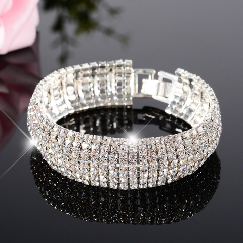 Luxury Brand Wedding Bracelet Best Selling Products Multi-layer Hand Bracelets Women Silver Color Crystal Charm Bbangle Braslet ► Photo 1/6
