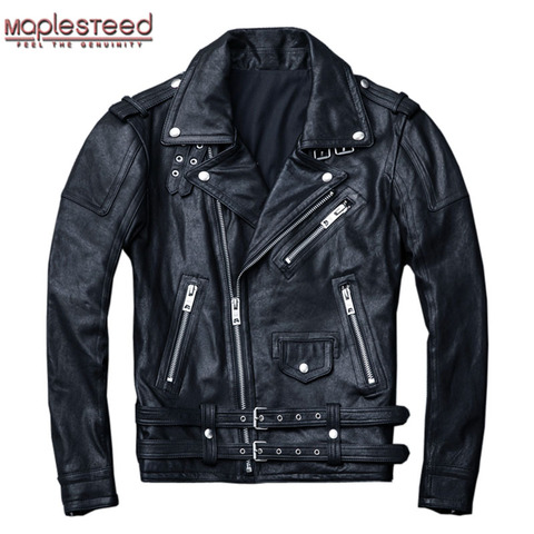 MAPLESTEED 100% Natural Sheepskin Tanned Leather Jacket Black Soft Men's Motocycle Jackets Motor Clothing Biker Coat Autumn M111 ► Photo 1/5