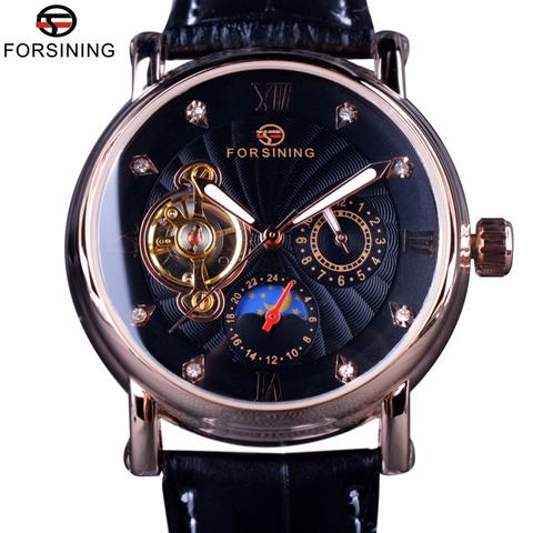 Forsining Fashion Luxury Luminous Hands Rose Golden Men Watches Top Brand Tourbillion Diamond Display Automatic Mechanical Watch ► Photo 1/6