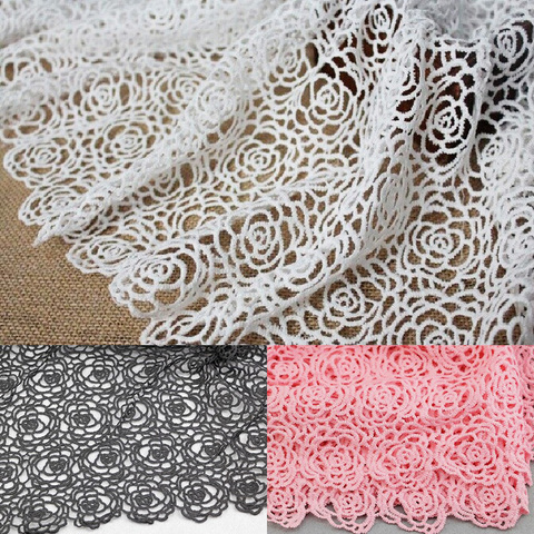 Wholesale and retail Unique Cotton Lace Fabric Net White Black Lace Guipure Fabric for party dress 1 Yards/lot ► Photo 1/6