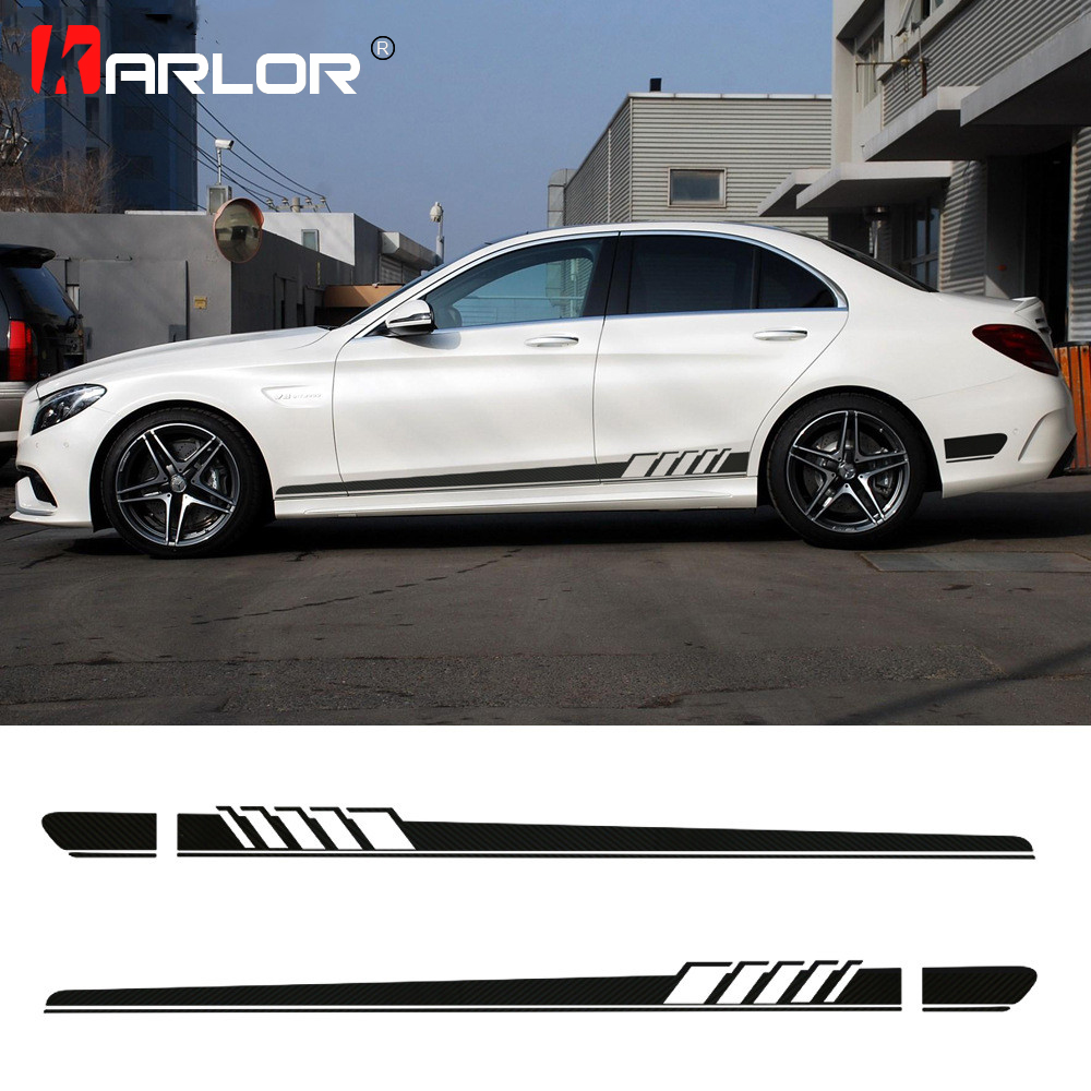 2Pcs Car Racing Stripe Stickers Vinyl Side Body Skirt Decals for Mercedes Benz C 