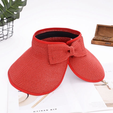 MYZOPER 2022 Fashion New Bow Tide Visor Solid Color Beach Hat Casual Fold Empty Top Hat Straw Hat Sun Hats For Women ► Photo 1/6