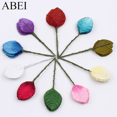 50pcs/lot Quality Velvet Leaf W/Wire Stem Artificial Flower Leaves Bouquet For Wedding Party Decoration DIY Wreath Garland ► Photo 1/6