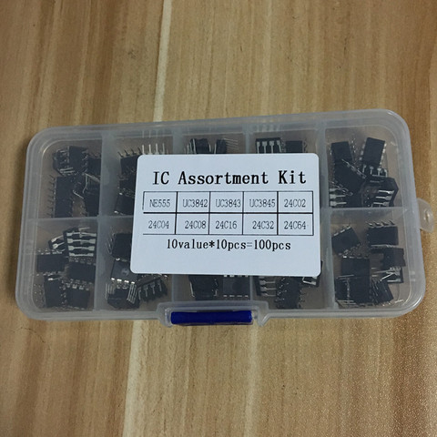 100pcs/lot  In common use DIP IC kit NE555 UC3842 UC3843 UC3845 24C02 24C04 24C08 24C16 24C32 24C64 DIP  each 10pcs ► Photo 1/1