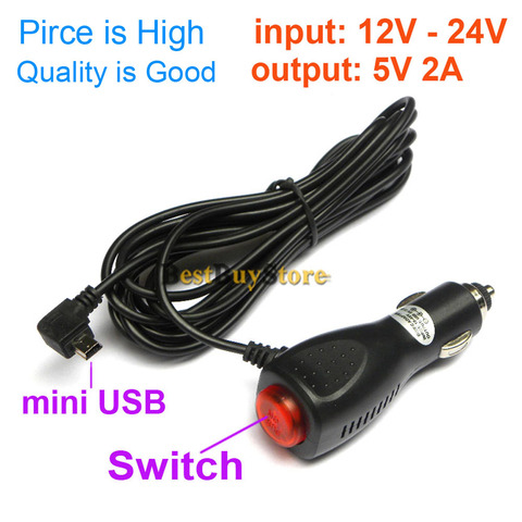 New mini USB Car Charger Adapter for Car DVR Camera / GPS / Pad, input DC 12V - 24V Output 5V 2A, Cable Length 3.5m 11.48ft ► Photo 1/6