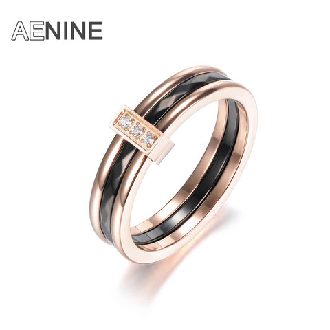 AENINE Trendy Mosaic CZ Crystal Rose Gold Color Engagement Rings Jewelry Stainless Steel Wedding Rings For Women Anneau AR18001 ► Photo 1/6