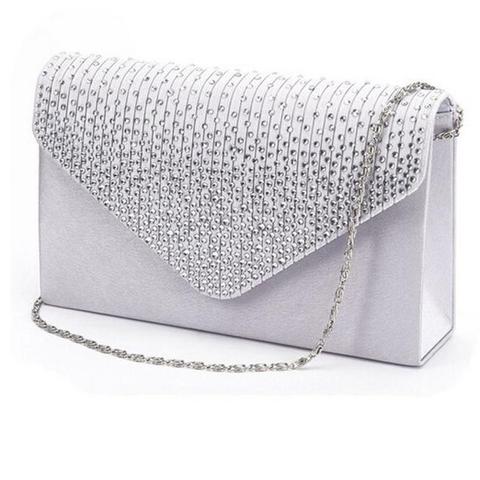 Ladies Women Evening Envelope Handbag Crystal Party Bridal Clutch Purse Shoulder Cross Body Bag 