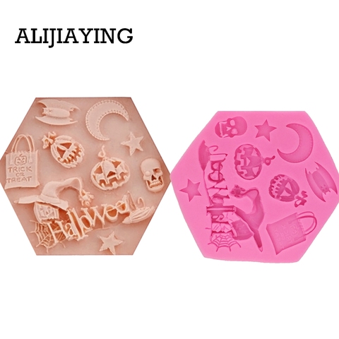 M0305 1Pcs Halloween Chocolate Silicone Molds Bat Pumpkin Sugar Candy Jelly Moulds Cupcake Party Fondant Cake Decorating Tools ► Photo 1/6