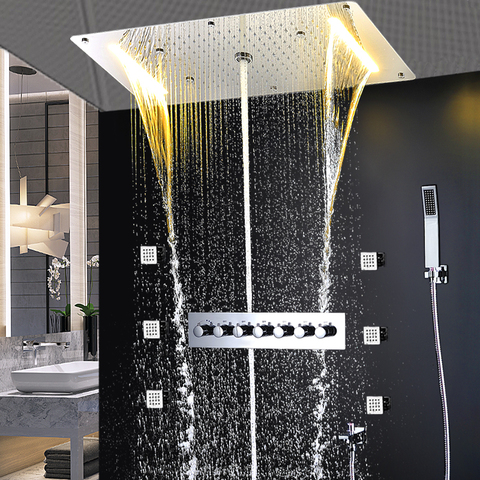 Shower Set Luxurious Electric LED Concealed Ceiling Shower System Massage Column Thermostatic High Flow Rain Shower Kit Body Jet ► Photo 1/6