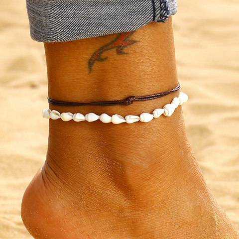 2 Pcs/ Set Anklets for Women Shell Foot Jewelry Summer Beach Barefoot Bracelet Ankle on leg Female Leather Anklet Boho Leg Chain ► Photo 1/6