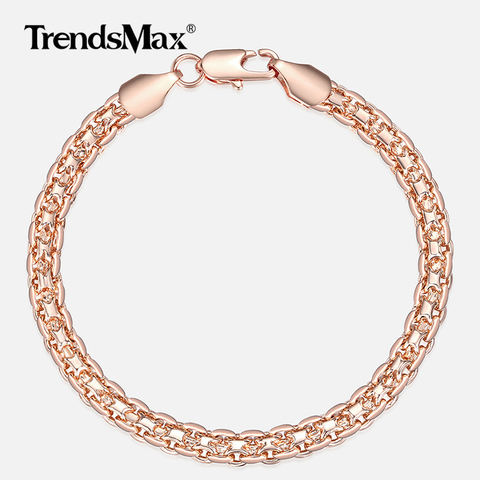 5mm Bracelet for Women Girls 585 Rose Gold Bismark Link Chain Bracelet Woman Jewelry Hot Party Jewelry Gifts 18cm 20cm GB422 ► Photo 1/5