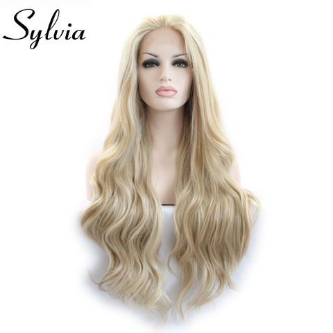 Sylvia Mixed Color Blonde Natural Wave Wig Synthetic Lace Front Wig Glueless Heat Resistant Fiber Hair ► Photo 1/6