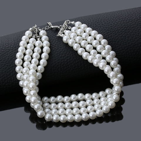 2022 Fashion Jewelry Multi Layer Chains Imitation Pearl Necklaces For Women Party Wedding Bride Necklace Collar Choker brincos ► Photo 1/6