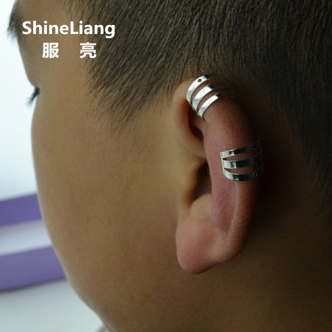 2pcs Clip on the ear Earrings for Women Men cuff fake stainless