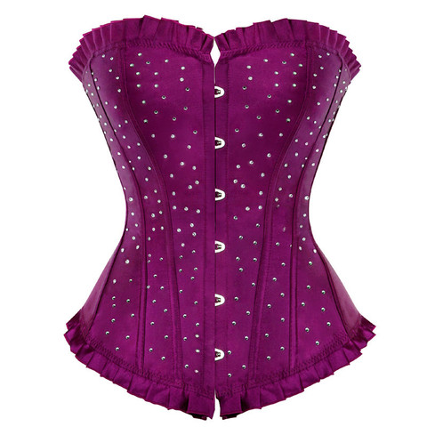 Overbust Corset Bustier Rhinestone Satin Costume Showgirl Top Lingerie Corset Corselet Burlesque Plus Size Fashion Purple ► Photo 1/3