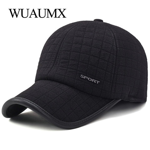 Wuaumx Winter Thicker Baseball Cap For Men With Earflaps Keep Warm Cotton Snapback Cap Men Father Hat Ear Protection Casquette ► Photo 1/6