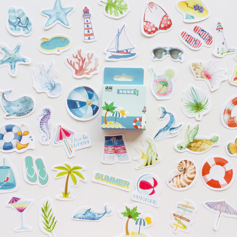 1 Box Summer Ocean Beach DIY Adhesive Stickers Decorative Scrapbooking Diary Album Stick Label ► Photo 1/6