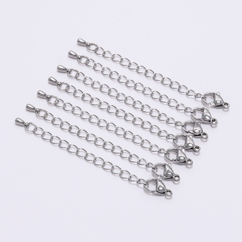 10pcs/Lot Stainless Steel Extension Tail Chain Lobster Clasp DIY Bracelet Necklace Extender Chains For Jewelry Making Findings ► Photo 1/6