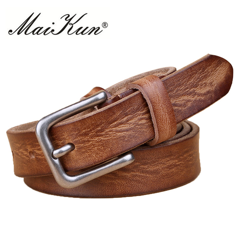MaiKun Thin Belts for Women Unisex Genuine Leather Belt Female Metal Pin Buckle Belt ► Photo 1/6