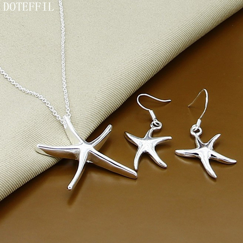 DOTEFFIL 925 Sterling Silver Starfish Star Necklace Earring Set For Woman Wedding Engagement Party Fashion Charm Jewelry ► Photo 1/3