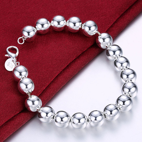 DOTEFFIL 925 Sterling Silver 10mm Hollow Ball Beads Chain Bracelet For Woman Charm Wedding Engagement Fashion Party Jewelry ► Photo 1/6
