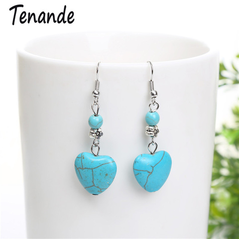 Tenande Maxi Bohemian Natural Stone Beads Flowers Big Hearts Drop Earrings for Women Jewelry Vintage Tibet Silver Color ► Photo 1/6