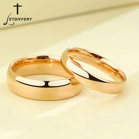 Letdiffery Smooth Stainless Steel Couple Rings Gold Simple 4MM Women Men Lovers Wedding Jewelry Engagement Gifts ► Photo 1/6
